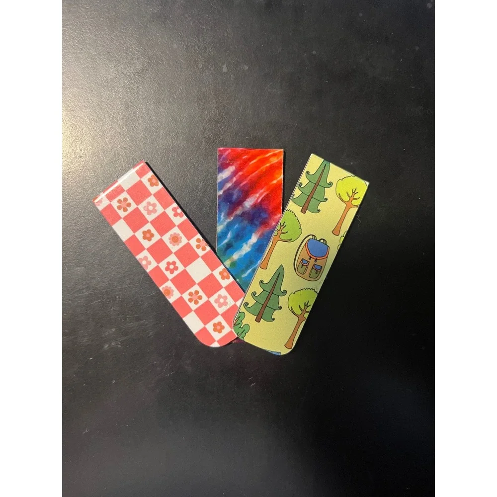 Set‎ of 3 Bookmarks Fun Designs Tie Dye Camping Gingham Flowers